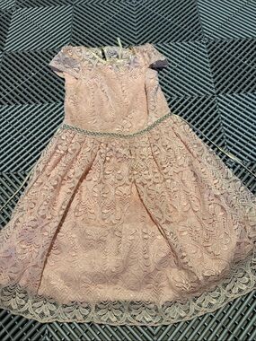 Girls Pink Lace Party Dress with Decorative Waist
